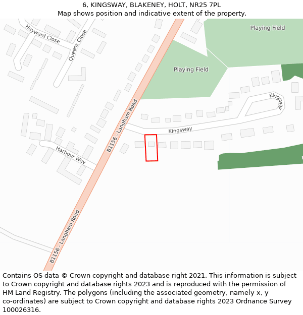 6, KINGSWAY, BLAKENEY, HOLT, NR25 7PL: Location map and indicative extent of plot