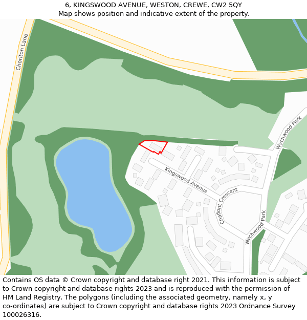 6, KINGSWOOD AVENUE, WESTON, CREWE, CW2 5QY: Location map and indicative extent of plot