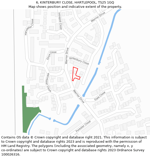 6, KINTERBURY CLOSE, HARTLEPOOL, TS25 1GQ: Location map and indicative extent of plot