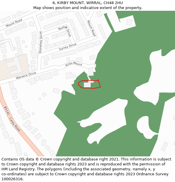 6, KIRBY MOUNT, WIRRAL, CH48 2HU: Location map and indicative extent of plot