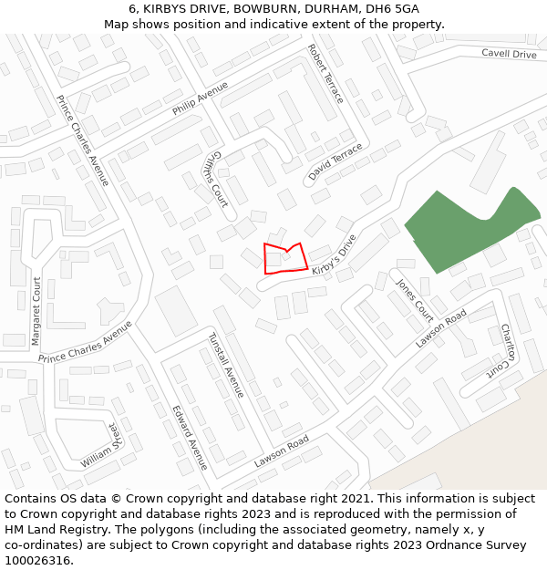 6, KIRBYS DRIVE, BOWBURN, DURHAM, DH6 5GA: Location map and indicative extent of plot