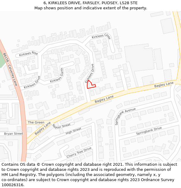 6, KIRKLEES DRIVE, FARSLEY, PUDSEY, LS28 5TE: Location map and indicative extent of plot