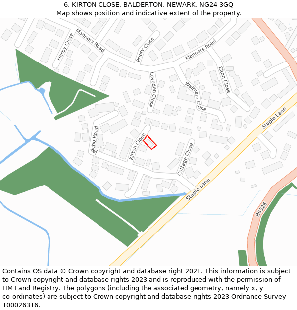 6, KIRTON CLOSE, BALDERTON, NEWARK, NG24 3GQ: Location map and indicative extent of plot