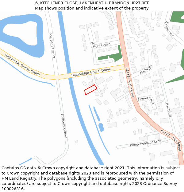6, KITCHENER CLOSE, LAKENHEATH, BRANDON, IP27 9FT: Location map and indicative extent of plot