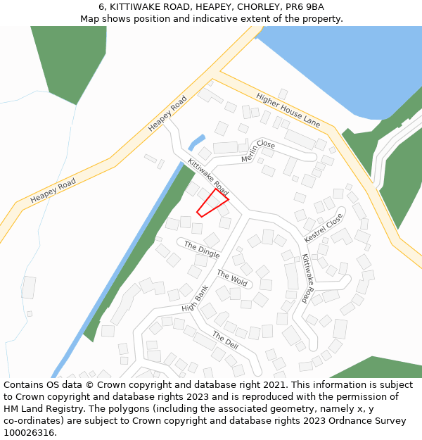 6, KITTIWAKE ROAD, HEAPEY, CHORLEY, PR6 9BA: Location map and indicative extent of plot