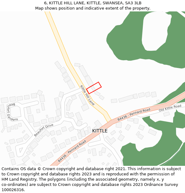 6, KITTLE HILL LANE, KITTLE, SWANSEA, SA3 3LB: Location map and indicative extent of plot