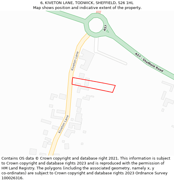 6, KIVETON LANE, TODWICK, SHEFFIELD, S26 1HL: Location map and indicative extent of plot