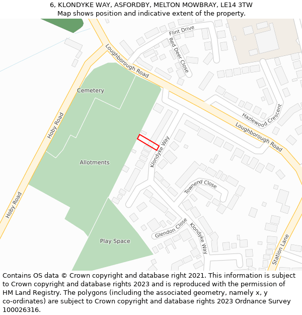 6, KLONDYKE WAY, ASFORDBY, MELTON MOWBRAY, LE14 3TW: Location map and indicative extent of plot