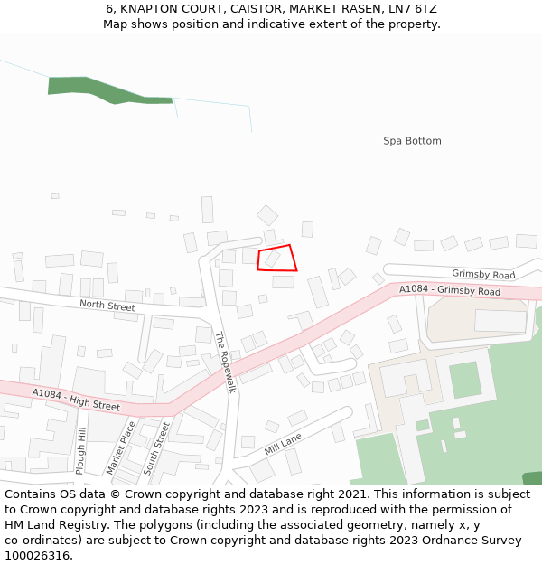 6, KNAPTON COURT, CAISTOR, MARKET RASEN, LN7 6TZ: Location map and indicative extent of plot