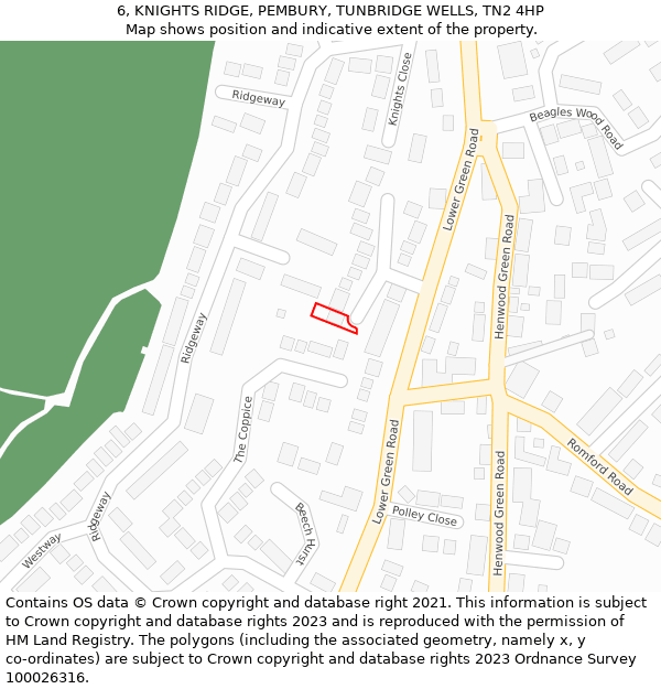 6, KNIGHTS RIDGE, PEMBURY, TUNBRIDGE WELLS, TN2 4HP: Location map and indicative extent of plot