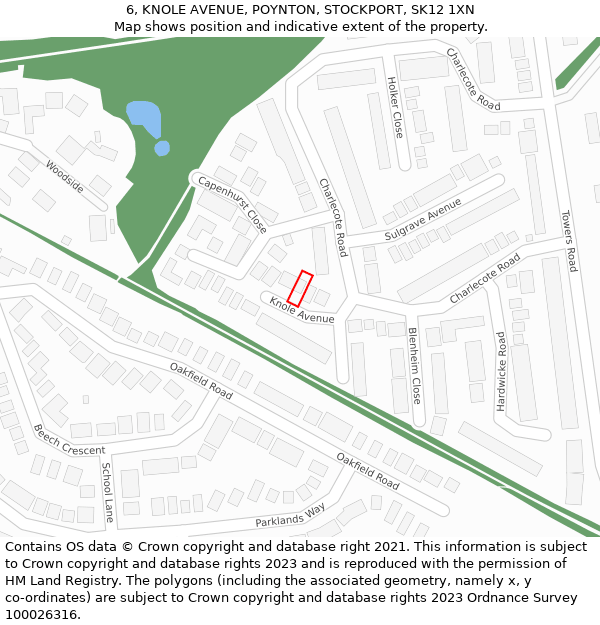 6, KNOLE AVENUE, POYNTON, STOCKPORT, SK12 1XN: Location map and indicative extent of plot