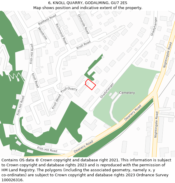 6, KNOLL QUARRY, GODALMING, GU7 2ES: Location map and indicative extent of plot