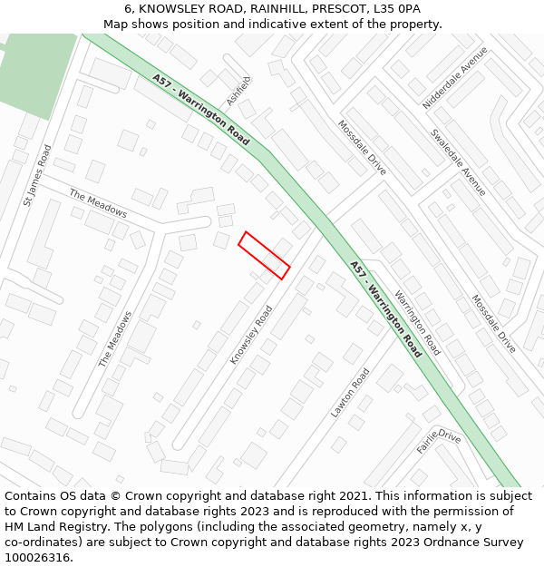 6, KNOWSLEY ROAD, RAINHILL, PRESCOT, L35 0PA: Location map and indicative extent of plot
