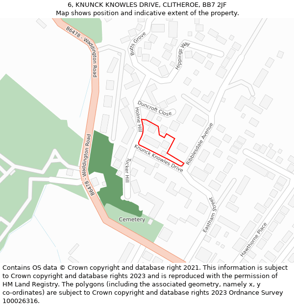 6, KNUNCK KNOWLES DRIVE, CLITHEROE, BB7 2JF: Location map and indicative extent of plot