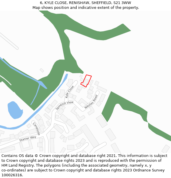 6, KYLE CLOSE, RENISHAW, SHEFFIELD, S21 3WW: Location map and indicative extent of plot