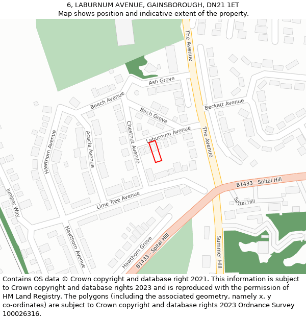 6, LABURNUM AVENUE, GAINSBOROUGH, DN21 1ET: Location map and indicative extent of plot