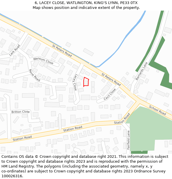 6, LACEY CLOSE, WATLINGTON, KING'S LYNN, PE33 0TX: Location map and indicative extent of plot