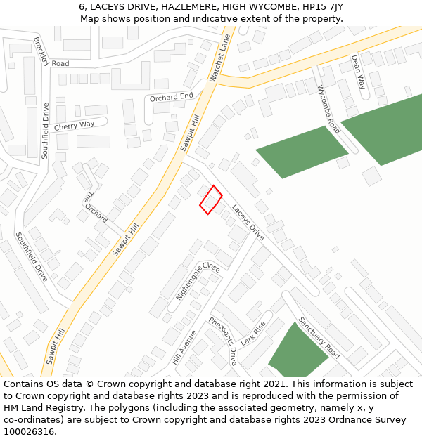 6, LACEYS DRIVE, HAZLEMERE, HIGH WYCOMBE, HP15 7JY: Location map and indicative extent of plot