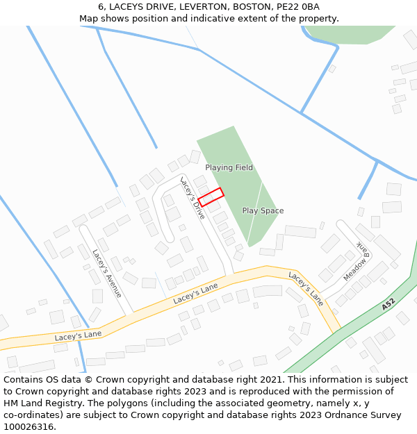 6, LACEYS DRIVE, LEVERTON, BOSTON, PE22 0BA: Location map and indicative extent of plot