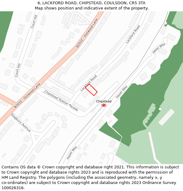 6, LACKFORD ROAD, CHIPSTEAD, COULSDON, CR5 3TA: Location map and indicative extent of plot