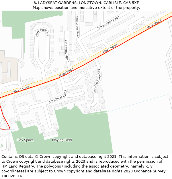 6, LADYSEAT GARDENS, LONGTOWN, CARLISLE, CA6 5XF: Location map and indicative extent of plot