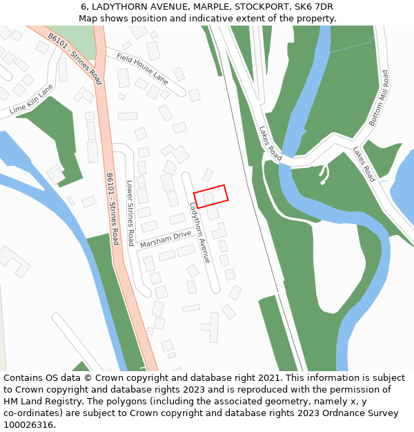 6, LADYTHORN AVENUE, MARPLE, STOCKPORT, SK6 7DR: Location map and indicative extent of plot