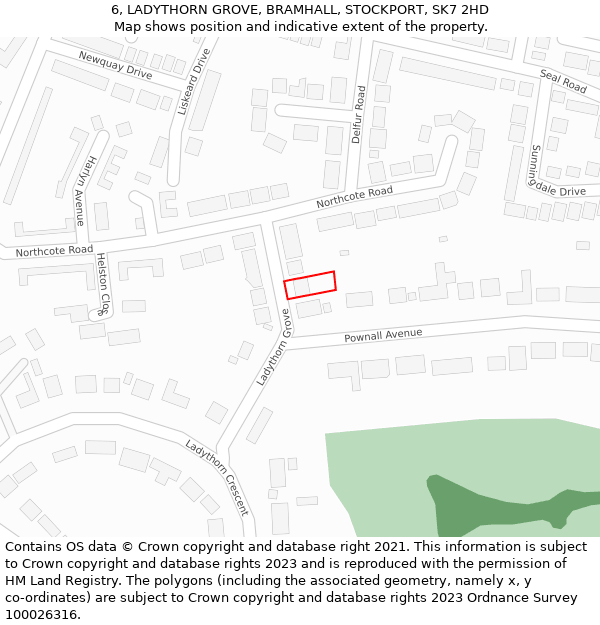 6, LADYTHORN GROVE, BRAMHALL, STOCKPORT, SK7 2HD: Location map and indicative extent of plot