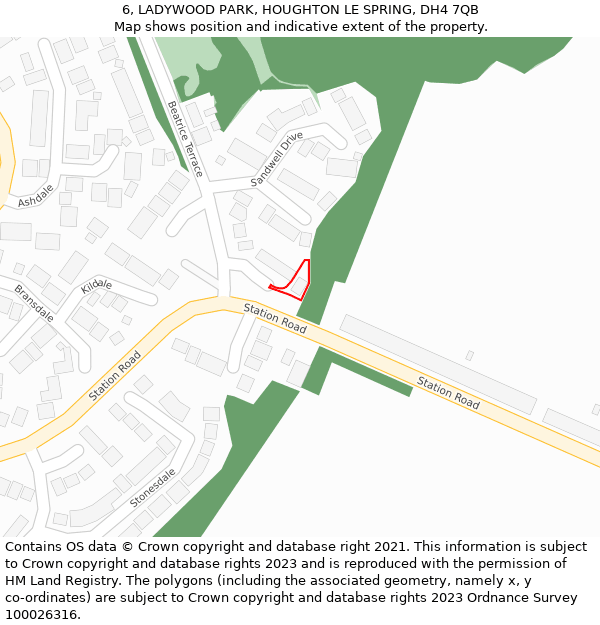 6, LADYWOOD PARK, HOUGHTON LE SPRING, DH4 7QB: Location map and indicative extent of plot