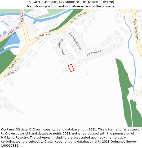 6, LAITHE AVENUE, HOLMBRIDGE, HOLMFIRTH, HD9 2PJ: Location map and indicative extent of plot