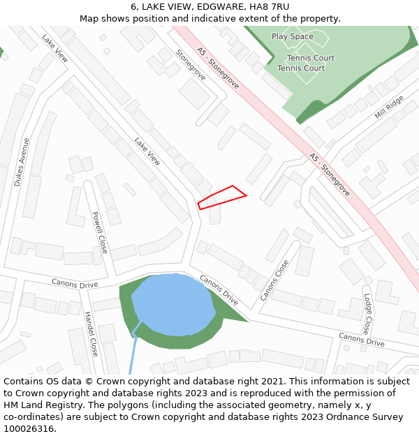 6, LAKE VIEW, EDGWARE, HA8 7RU: Location map and indicative extent of plot