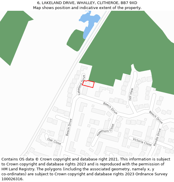 6, LAKELAND DRIVE, WHALLEY, CLITHEROE, BB7 9XD: Location map and indicative extent of plot
