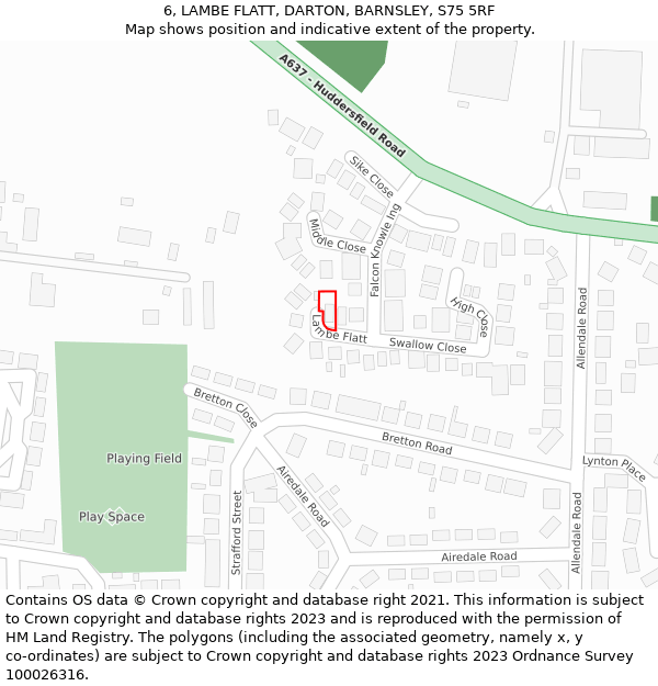 6, LAMBE FLATT, DARTON, BARNSLEY, S75 5RF: Location map and indicative extent of plot