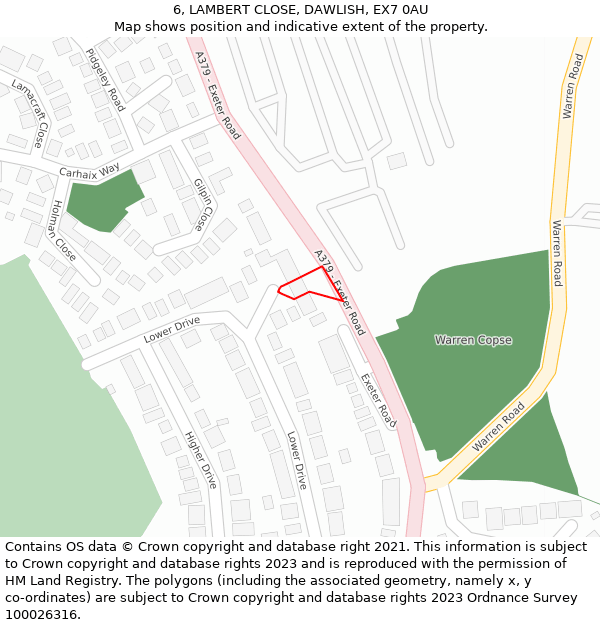 6, LAMBERT CLOSE, DAWLISH, EX7 0AU: Location map and indicative extent of plot