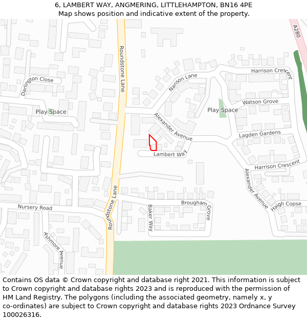 6, LAMBERT WAY, ANGMERING, LITTLEHAMPTON, BN16 4PE: Location map and indicative extent of plot