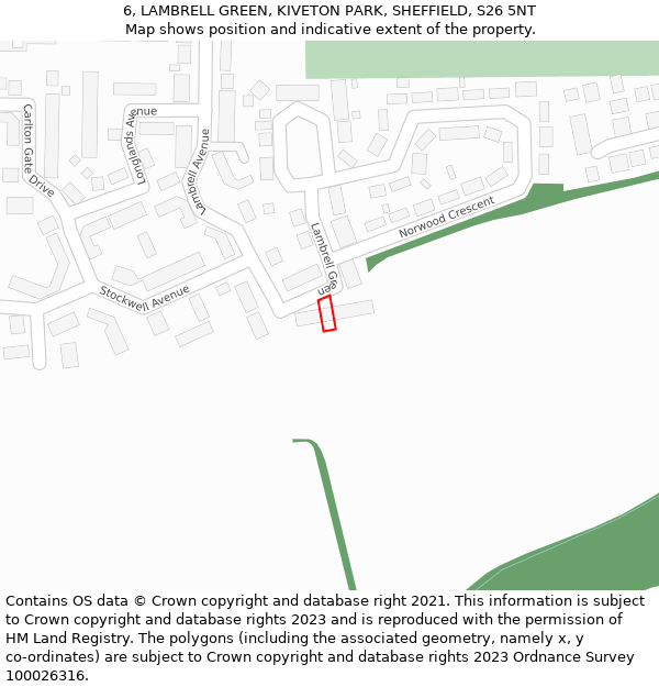 6, LAMBRELL GREEN, KIVETON PARK, SHEFFIELD, S26 5NT: Location map and indicative extent of plot
