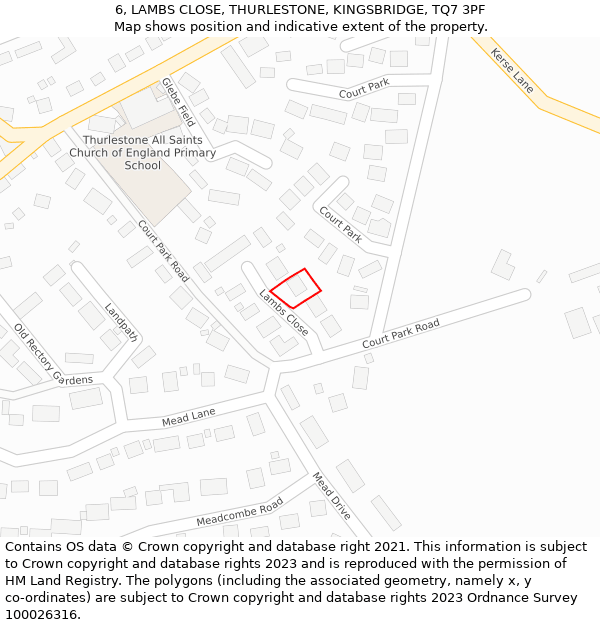 6, LAMBS CLOSE, THURLESTONE, KINGSBRIDGE, TQ7 3PF: Location map and indicative extent of plot