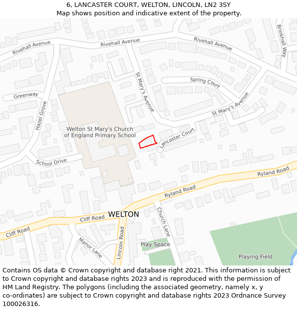 6, LANCASTER COURT, WELTON, LINCOLN, LN2 3SY: Location map and indicative extent of plot