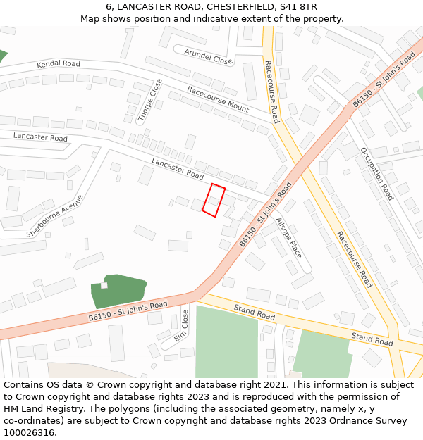 6, LANCASTER ROAD, CHESTERFIELD, S41 8TR: Location map and indicative extent of plot