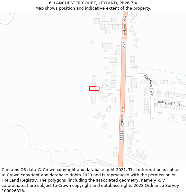 6, LANCHESTER COURT, LEYLAND, PR26 7JX: Location map and indicative extent of plot