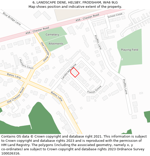 6, LANDSCAPE DENE, HELSBY, FRODSHAM, WA6 9LG: Location map and indicative extent of plot