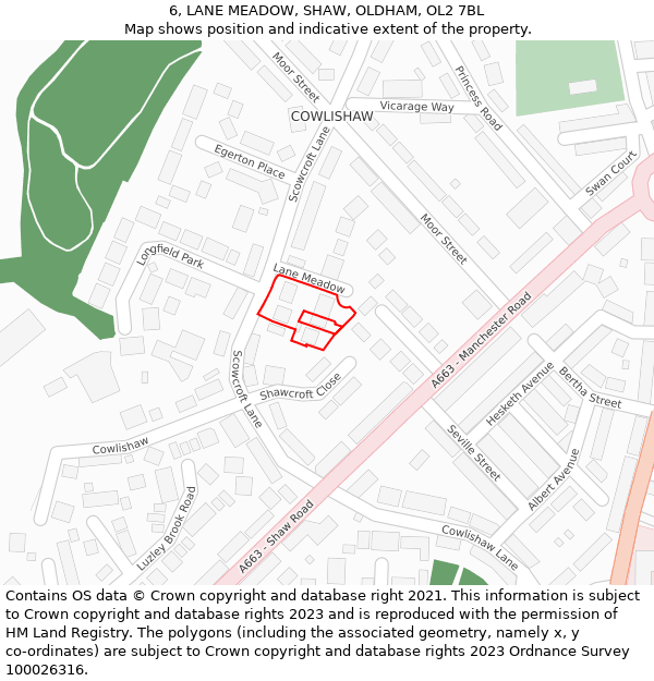 6, LANE MEADOW, SHAW, OLDHAM, OL2 7BL: Location map and indicative extent of plot