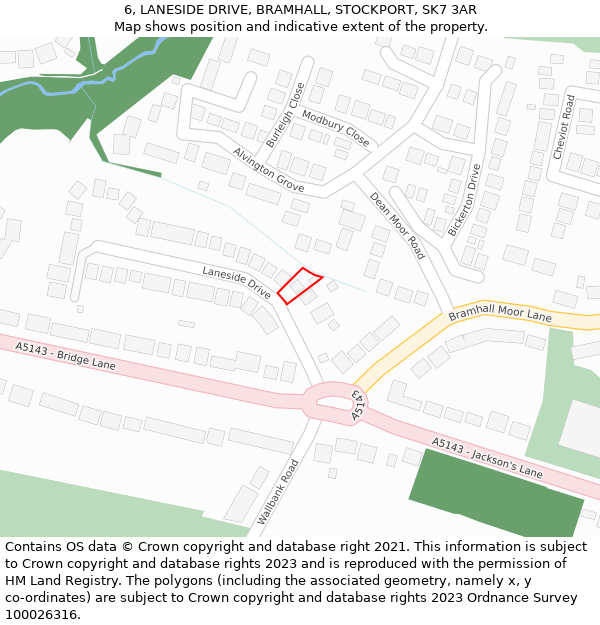 6, LANESIDE DRIVE, BRAMHALL, STOCKPORT, SK7 3AR: Location map and indicative extent of plot