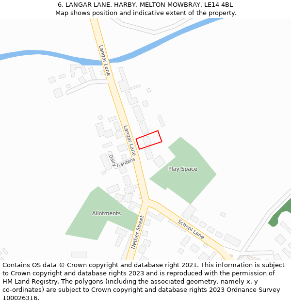6, LANGAR LANE, HARBY, MELTON MOWBRAY, LE14 4BL: Location map and indicative extent of plot