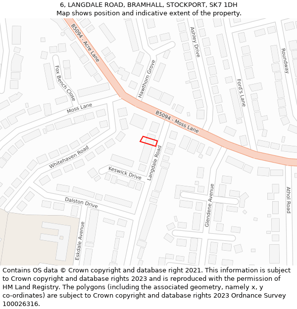 6, LANGDALE ROAD, BRAMHALL, STOCKPORT, SK7 1DH: Location map and indicative extent of plot