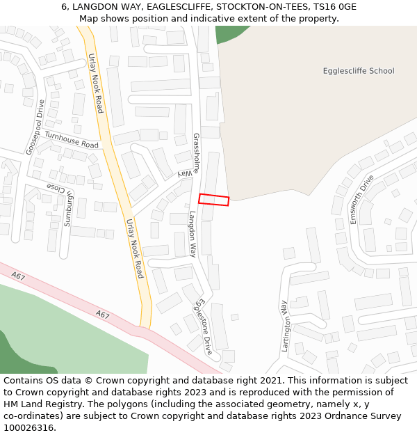 6, LANGDON WAY, EAGLESCLIFFE, STOCKTON-ON-TEES, TS16 0GE: Location map and indicative extent of plot