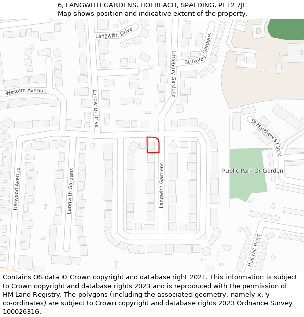 6, LANGWITH GARDENS, HOLBEACH, SPALDING, PE12 7JL: Location map and indicative extent of plot