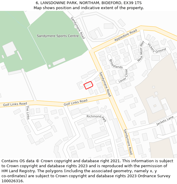 6, LANSDOWNE PARK, NORTHAM, BIDEFORD, EX39 1TS: Location map and indicative extent of plot