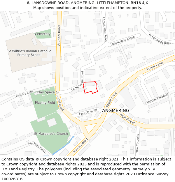 6, LANSDOWNE ROAD, ANGMERING, LITTLEHAMPTON, BN16 4JX: Location map and indicative extent of plot