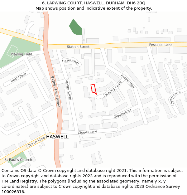 6, LAPWING COURT, HASWELL, DURHAM, DH6 2BQ: Location map and indicative extent of plot