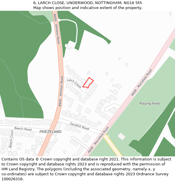 6, LARCH CLOSE, UNDERWOOD, NOTTINGHAM, NG16 5FA: Location map and indicative extent of plot